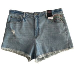 New No Boundaries Embroidered Rainbow Denim Cut Off Shorts Size Juniors 17